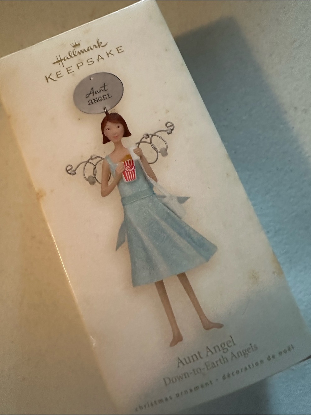 vintage/ 2008 Hallmark Keepsake "Aunt Angel" Blue Dress Ornament, New